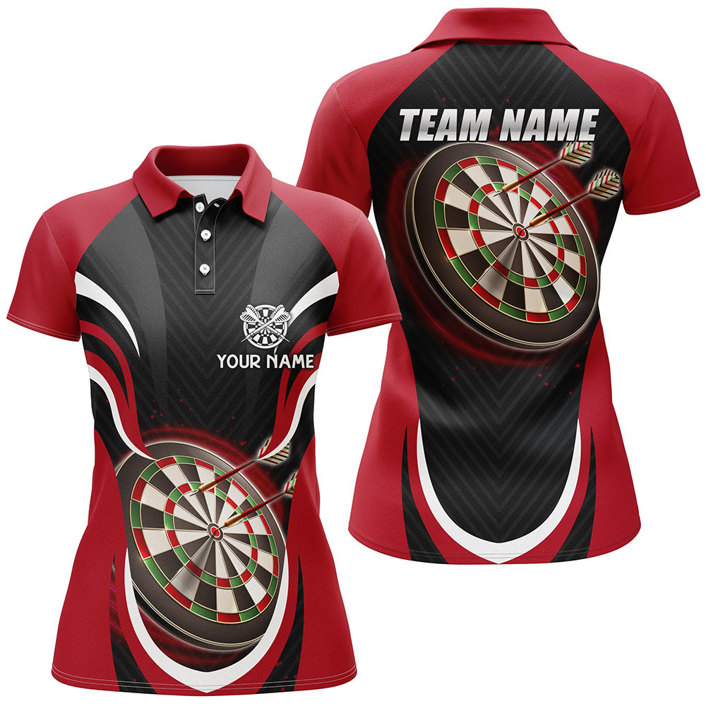 Personalisiertes Schwarz Rot Darts Poloshirt – Individuelles Cooles Dart Shirt für Frauen Dart Trikots LDT1392