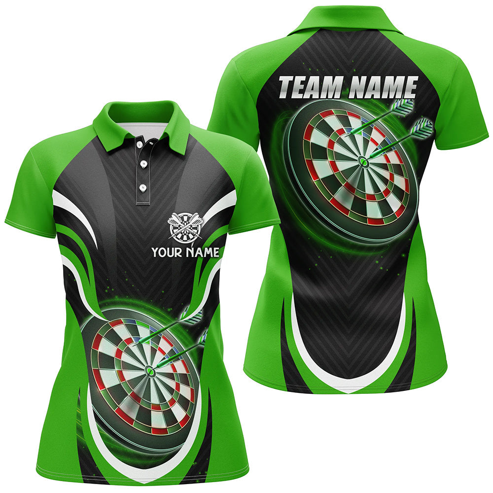 Individuelles Schwarz Grün Damen Darts Poloshirt – Individuelles Dart Shirt für Frauen Dart Trikots LDT1393