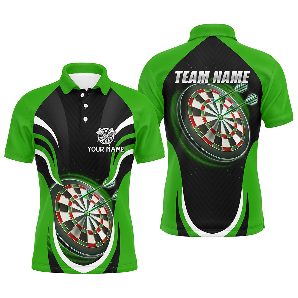 Personalisiertes Schwarz Grünes Herren Darts Poloshirt – Individuelles Dartshirt für Männer Darttrikots LDT1393