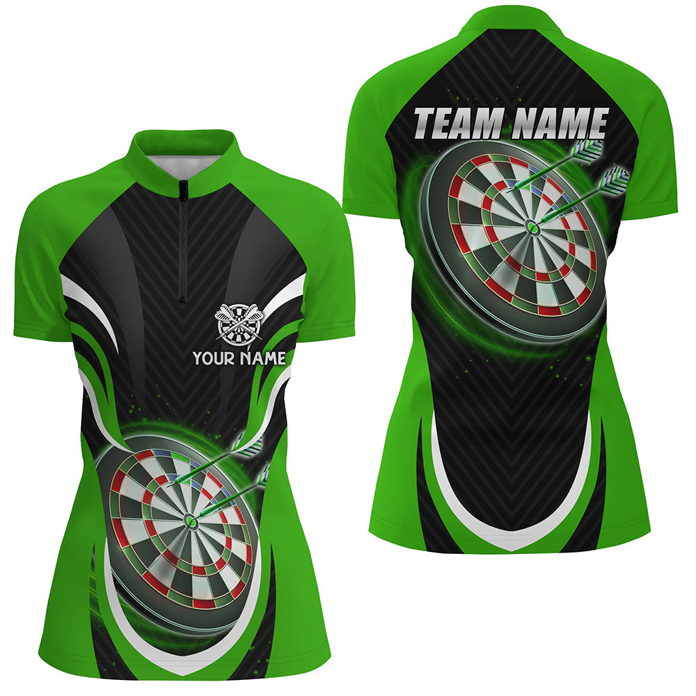 Individuelles Schwarz Grün Darts Quarter-Zip Shirt – Individuelles Dart Shirt für Damen, Dart Trikots LDT1393