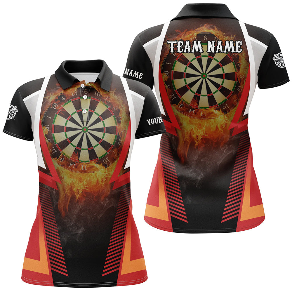 Orange Feuerflamme Sport Damen Dart Poloshirt – Individuelles Dart Team Trikot LDT1397
