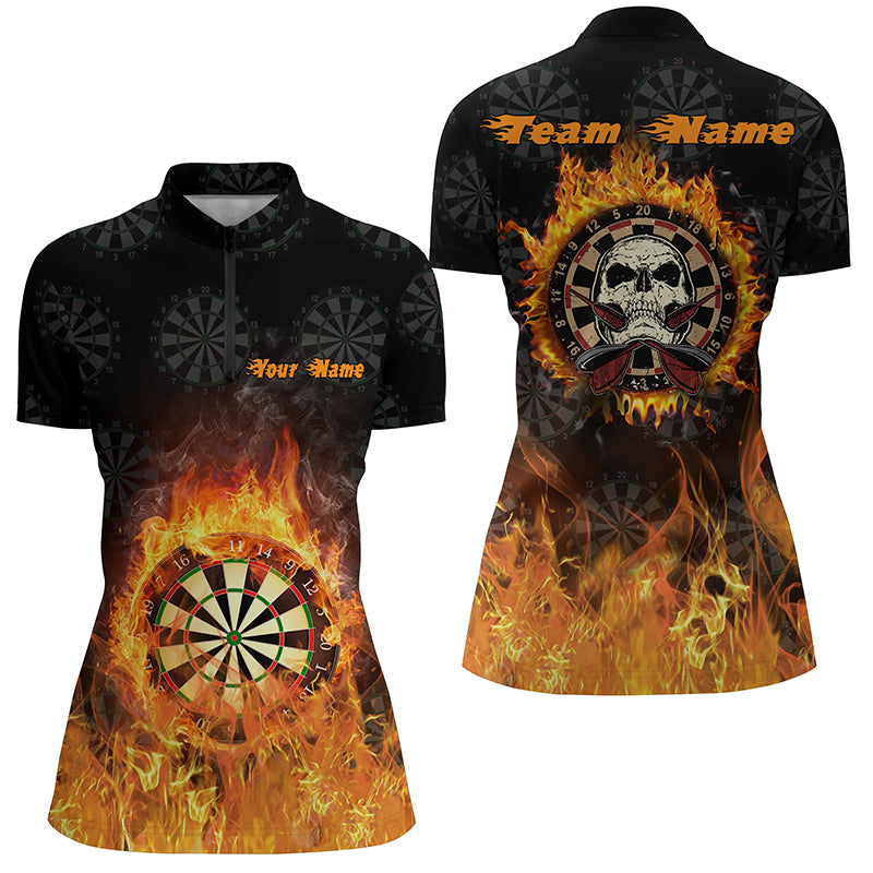 Fire Flame Skull Darts Quarter-Zip Shirt – Individuelles Dart Shirt für Damen Cool Dart Trikots LDT1029