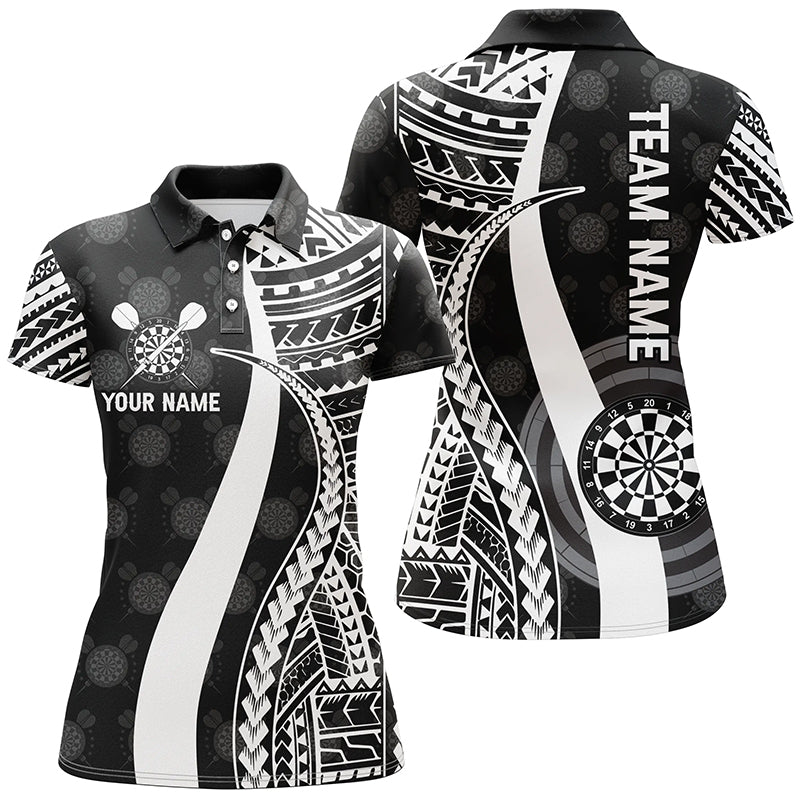 Schwarz Weiß Tribal Personalisierte Darts Polo Shirts – Individuelles Cooles Dart Trikot für Damen LDT0821