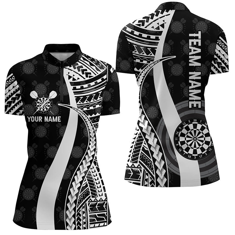 Schwarz Weiß Tribal Individuelles Darts Quarter-Zip Shirt – Individuelles Cool Dart Trikot für Damen LDT0821
