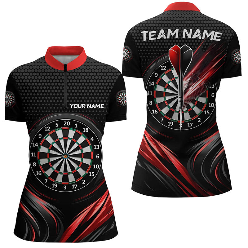Schwarz & Rot Sport Darts Quarter-Zip Shirt – Individuelles Dart Shirt für Damen Coole Dart Trikots LDT1239