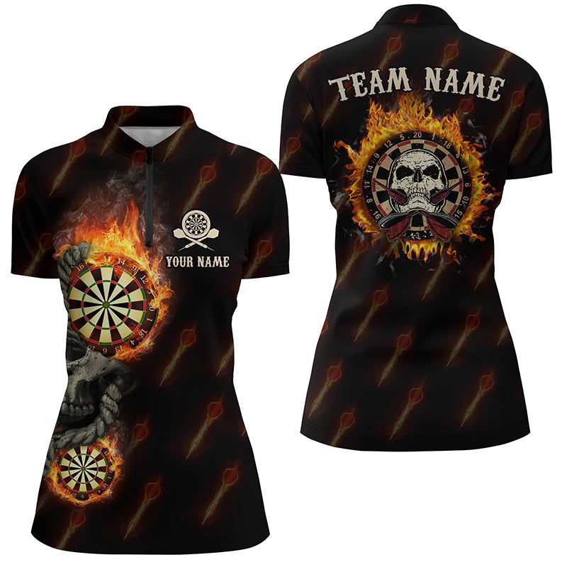 Individuelles Darts Flame Skull Quarter-Zip Shirts – Individuelles Fire Crazy Darts Trikot für Damen LDT0624