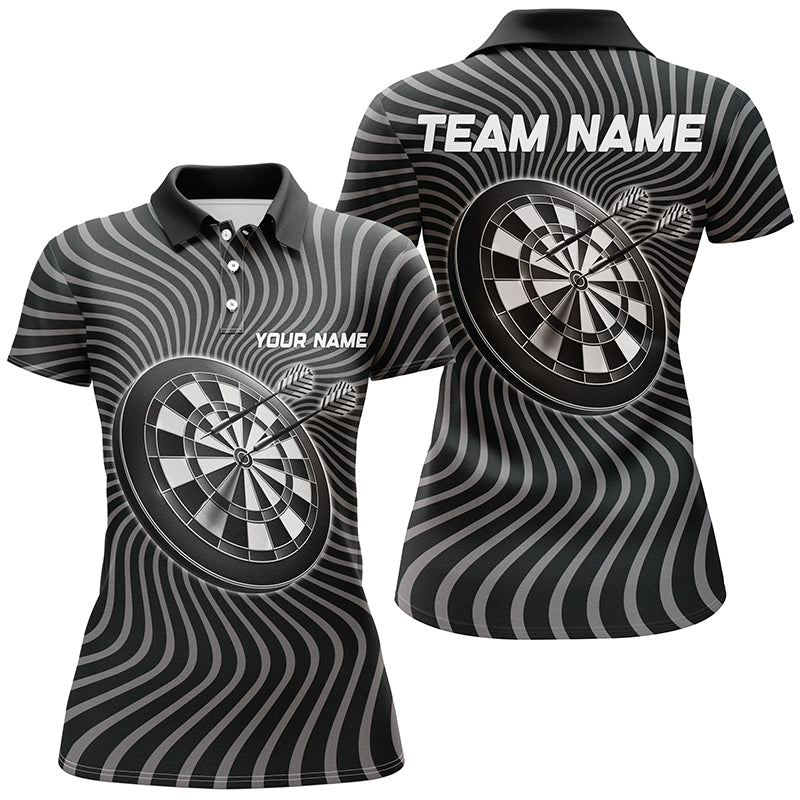 Personalisiertes Schwarz-Grau Wellenmuster Darts Poloshirt – Individuelles Darts Shirt für Damen Dart Trikot LDT0709