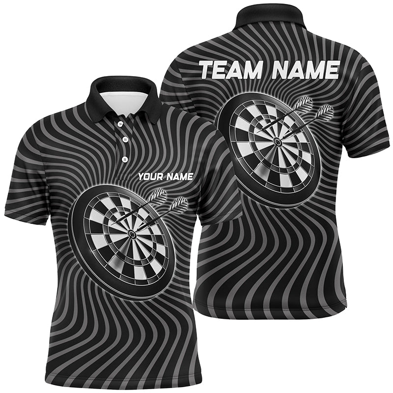 Personalisierter schwarz-grauer Wellen-Dart Poloshirt – Individuelles Dartshirt für Männer Darttrikot LDT0709