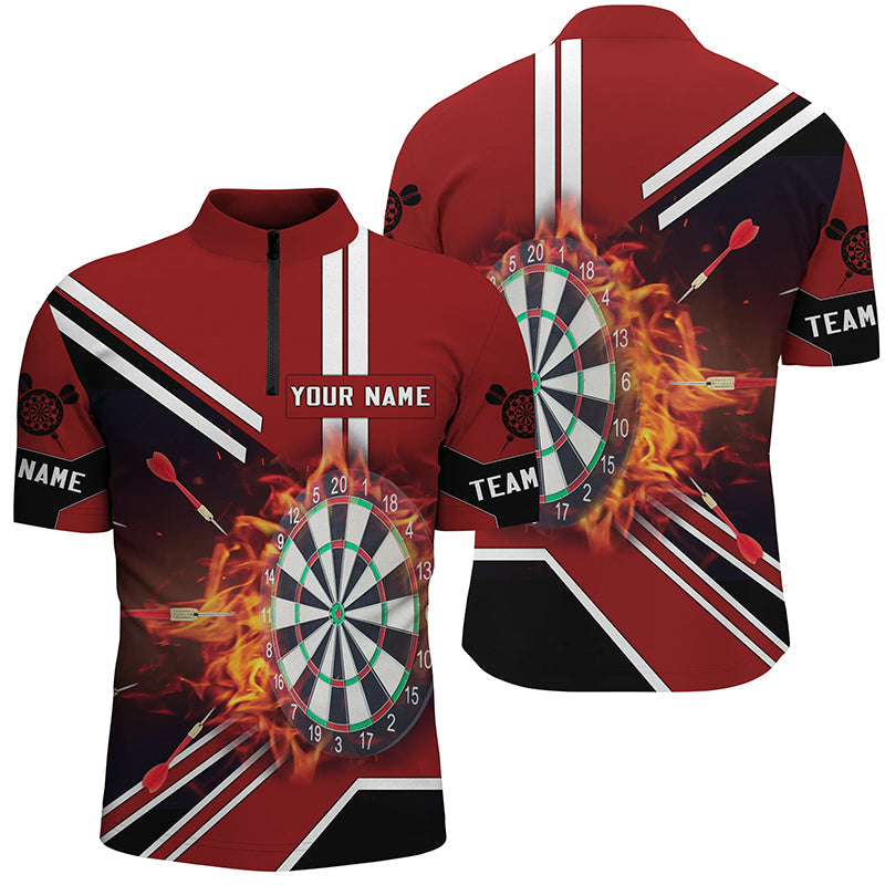 Schwarz Rot Flamme Dartboard Quarter-Zip Shirt – Individuelles Feuer Darts Shirt für Männer Dart Trikot LDT0406