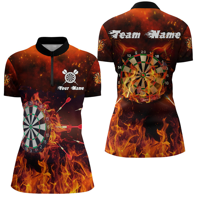 Individuelles Darts Quarter-Zip Shirt für Damen, Individuelles Fire Flame Darts Shirt, Dart Trikots LDT0727