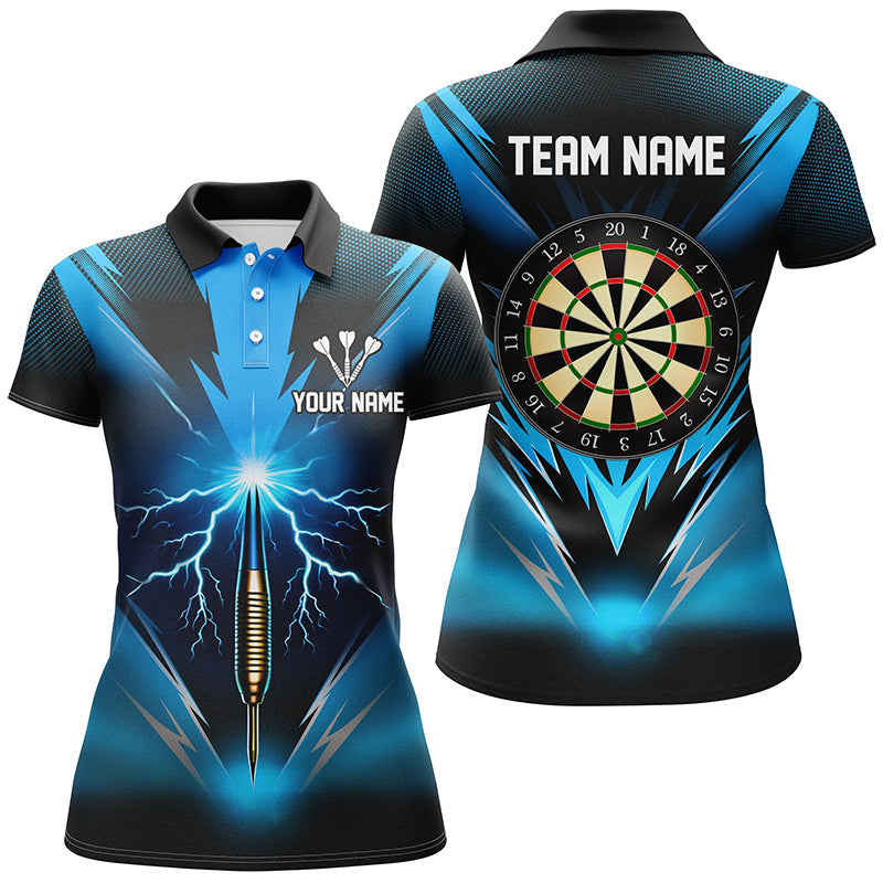 Blaues Donner Blitz Damen Darts Poloshirt – Individuelles Dart Shirt für Frauen Dart Trikots LDT1373