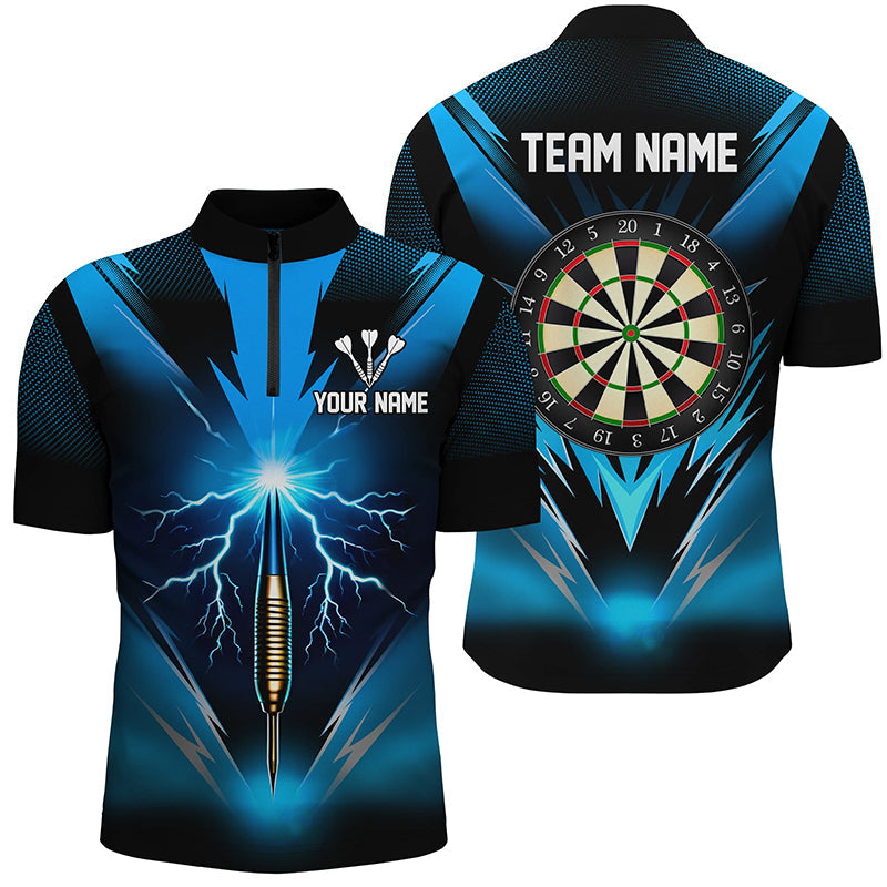 Blau Thunder Lightning Darts Quarter Zip Shirt, Individuelle Dart Shirts für Herren, Dart Trikots LDT1373