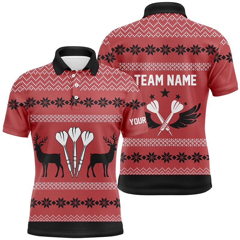 Personalisiertes Darts Weihnachts-Rentiere Rotes Herren Poloshirt – Individuelles Darts Trikot für Männer LDT0742