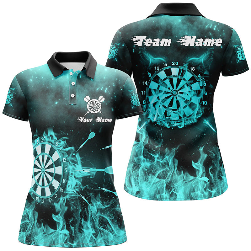 Türkise Feuerflamme Damen Darts Poloshirts – Individuelles Dart Shirt für Frauen Dart Trikots LDT1379