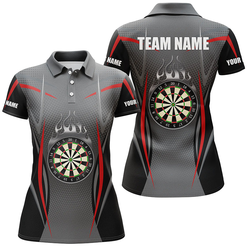 Rot Grau Sportstil Damen Darts Poloshirt – Individuelles Dart Shirt für Frauen Dart Trikots LDT1384