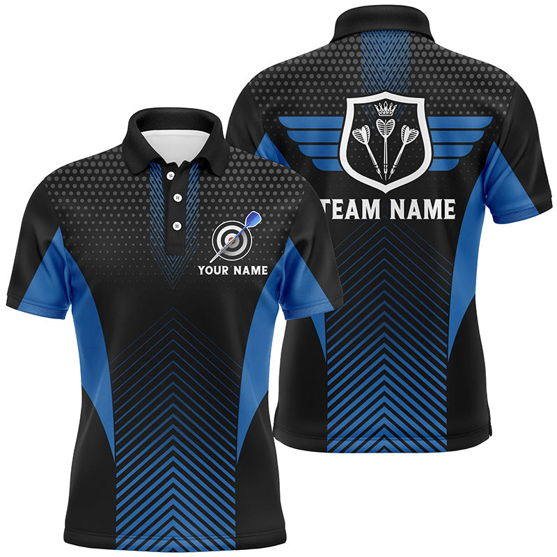Schwarz Blau Geometrisches Darts Herren Poloshirt – Individuelles Cooles Darts Shirt für Männer Darts Trikot LDT0779
