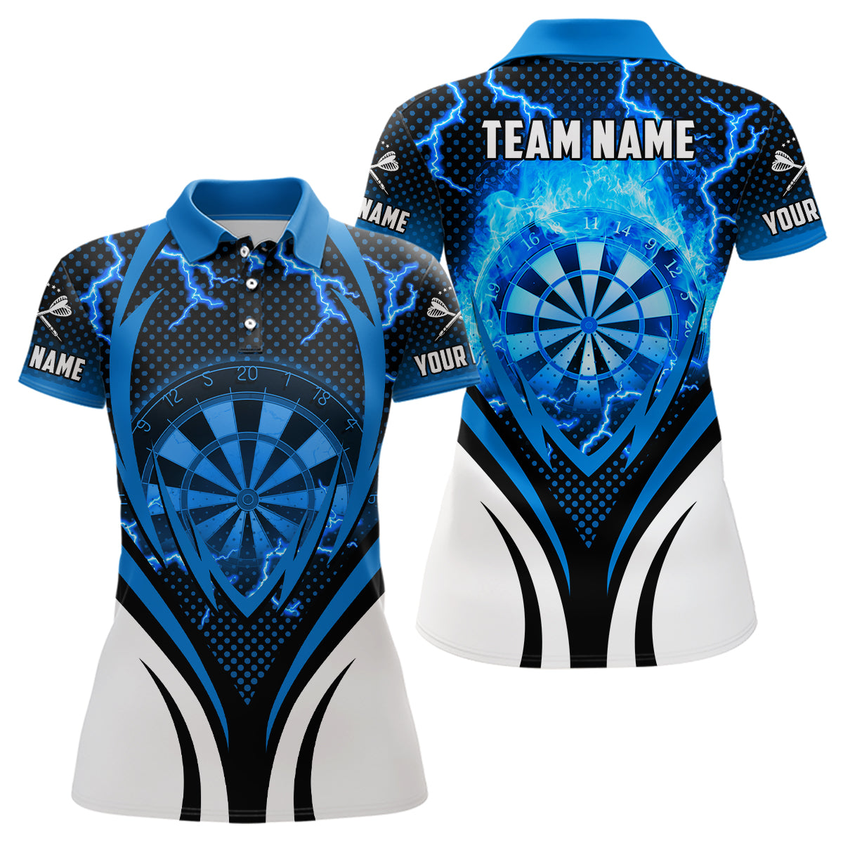 Blaues Donner Blitz Damen Dart Poloshirt – Individuelles Cooles Trikot LDT1232