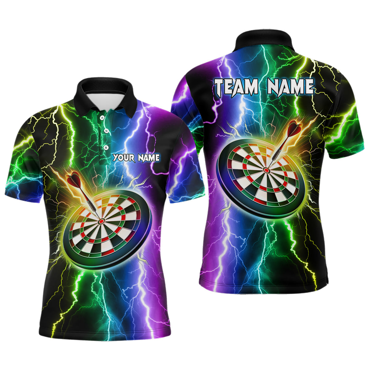 Buntes Donner-Blitz Herren Darts Poloshirt – Individuelles Dartshirt für Männer Darttrikots LDT1439