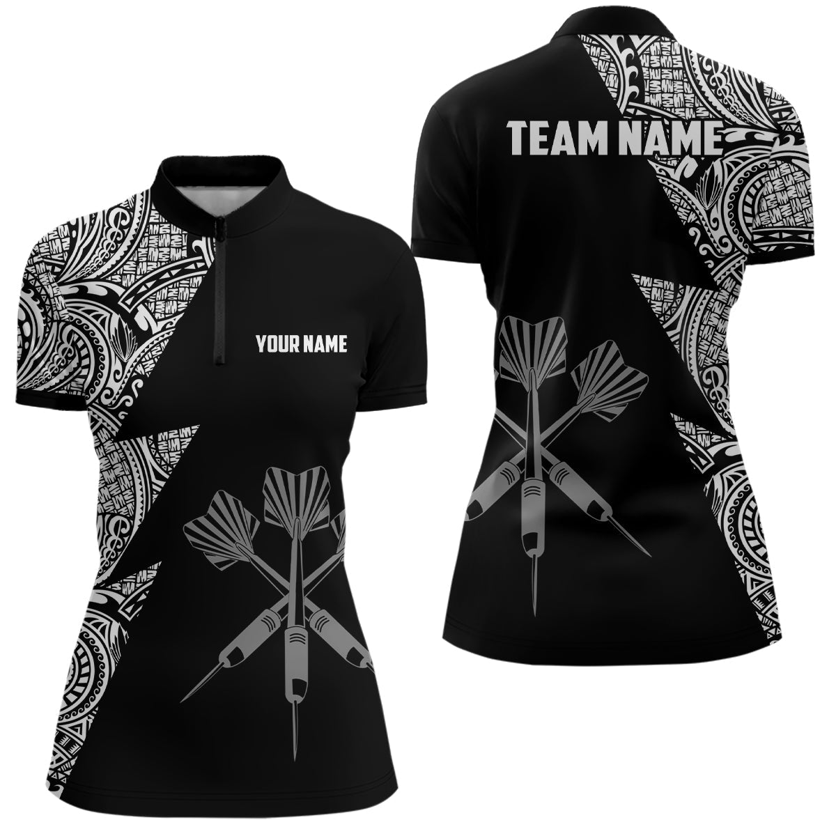 Lightning Tribal Schwarz Weiß Individuelles Darts Quarter-Zip Shirt – Darts Trikot für Damen LDT0820