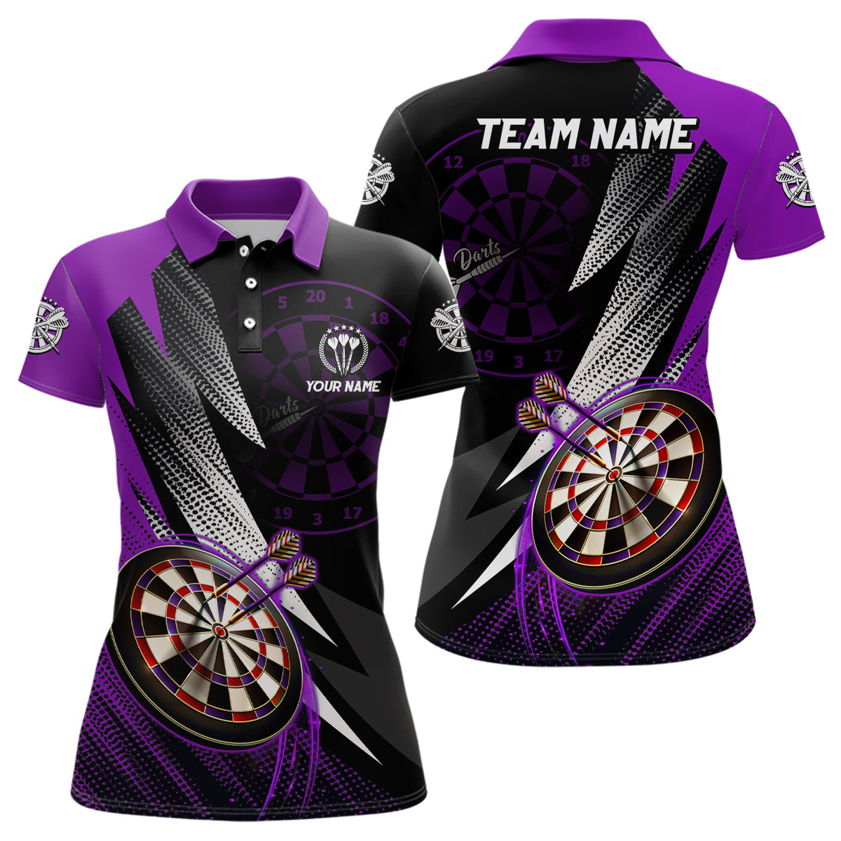 Individuelles Schwarz Lila Damen Darts Poloshirt – Dart Shirt für Frauen Team Trikot LDT1218