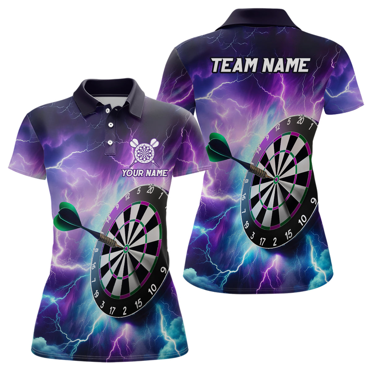 Lila Donner Blitz Damen Dart Poloshirt – Individuelles Dart Team Trikot LDT1444