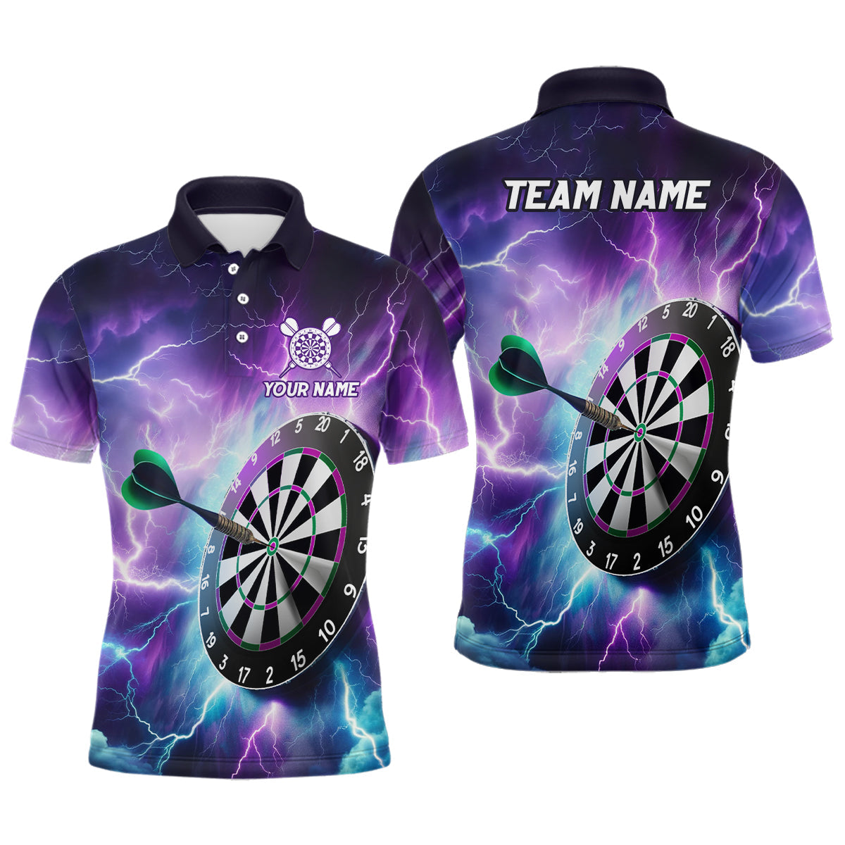 Lila Donner-Blitz Herren Darts Poloshirt – Individuelles Dartshirt für Männer Darttrikots LDT1444