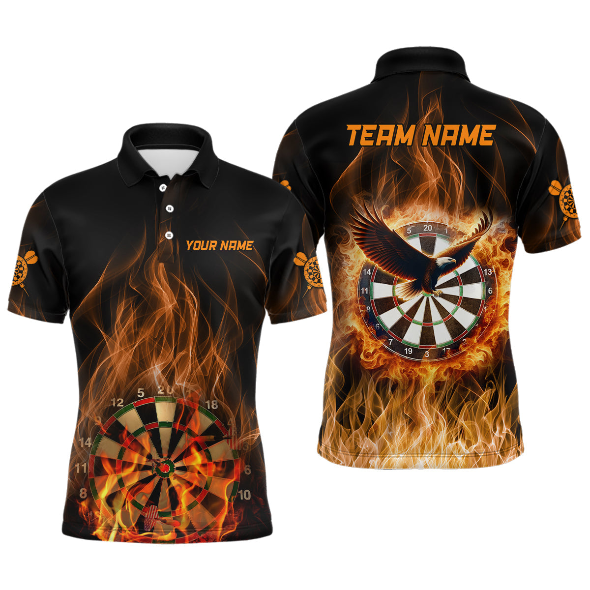 Orange Feuerflammen Adler Herren Darts Poloshirt – Individuelle Dartshirts für Männer Darttrikots LDT1446