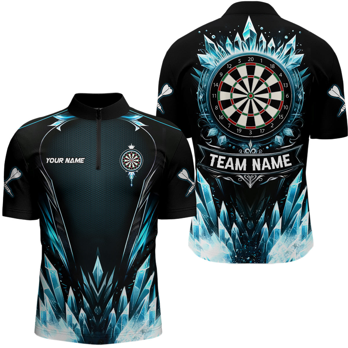 Blau Eis Dartboard Individuelles Darts Quarter-Zip Shirt – Cooles Darts Shirt für Männer Dart Trikots LDT1241