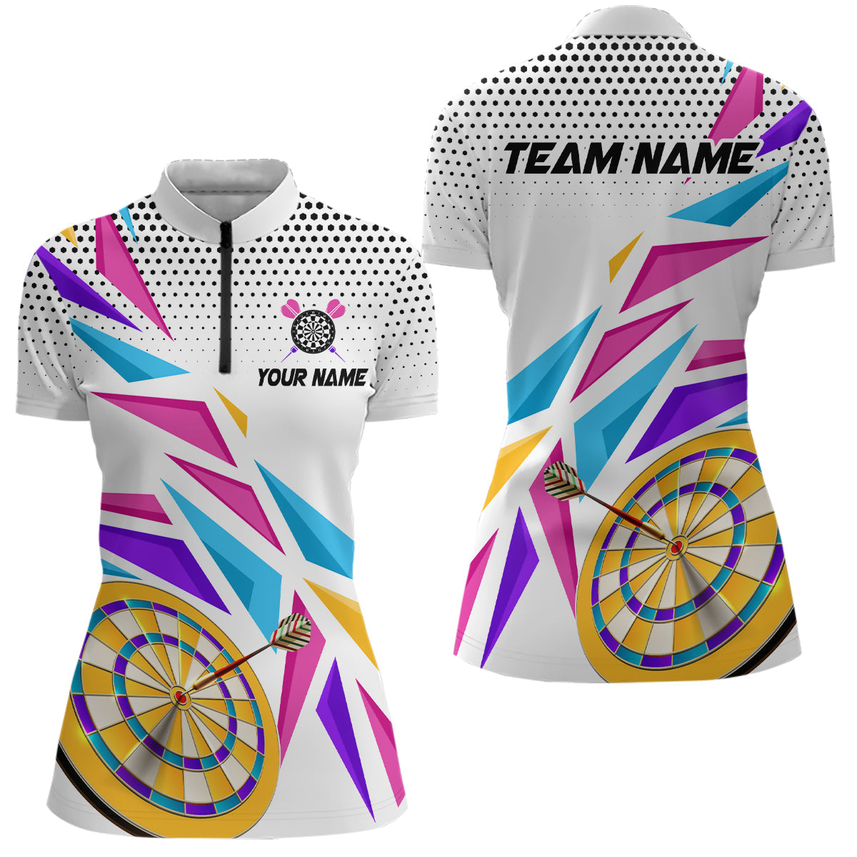 Sportstil Buntes Darts Quarter-Zip Shirt – Individuelles Dart Shirt für Damen, Dart Trikots LDT1461