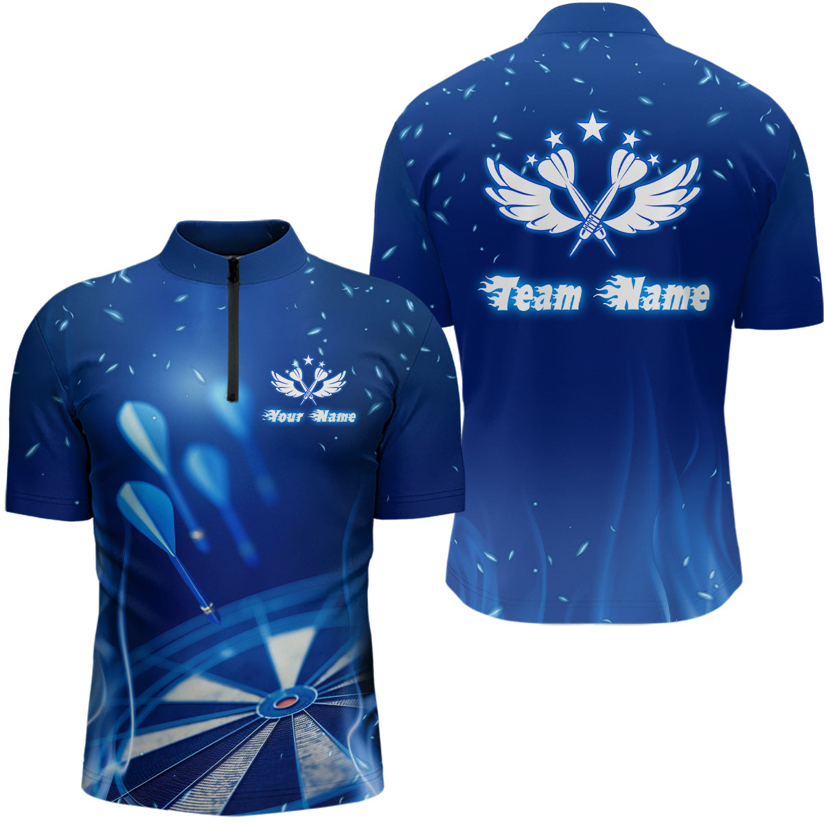 Blau Feuerflamme Stern Individuelles Darts Quarter-Zip Shirt – Individuelle Coole Dart Trikots für Männer LDT1063