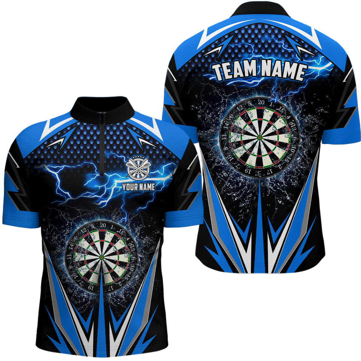 Blau Thunder Lightning Männer Dart Quarter-Zip Shirt – Individuelles Dart Team Trikot LDT1304