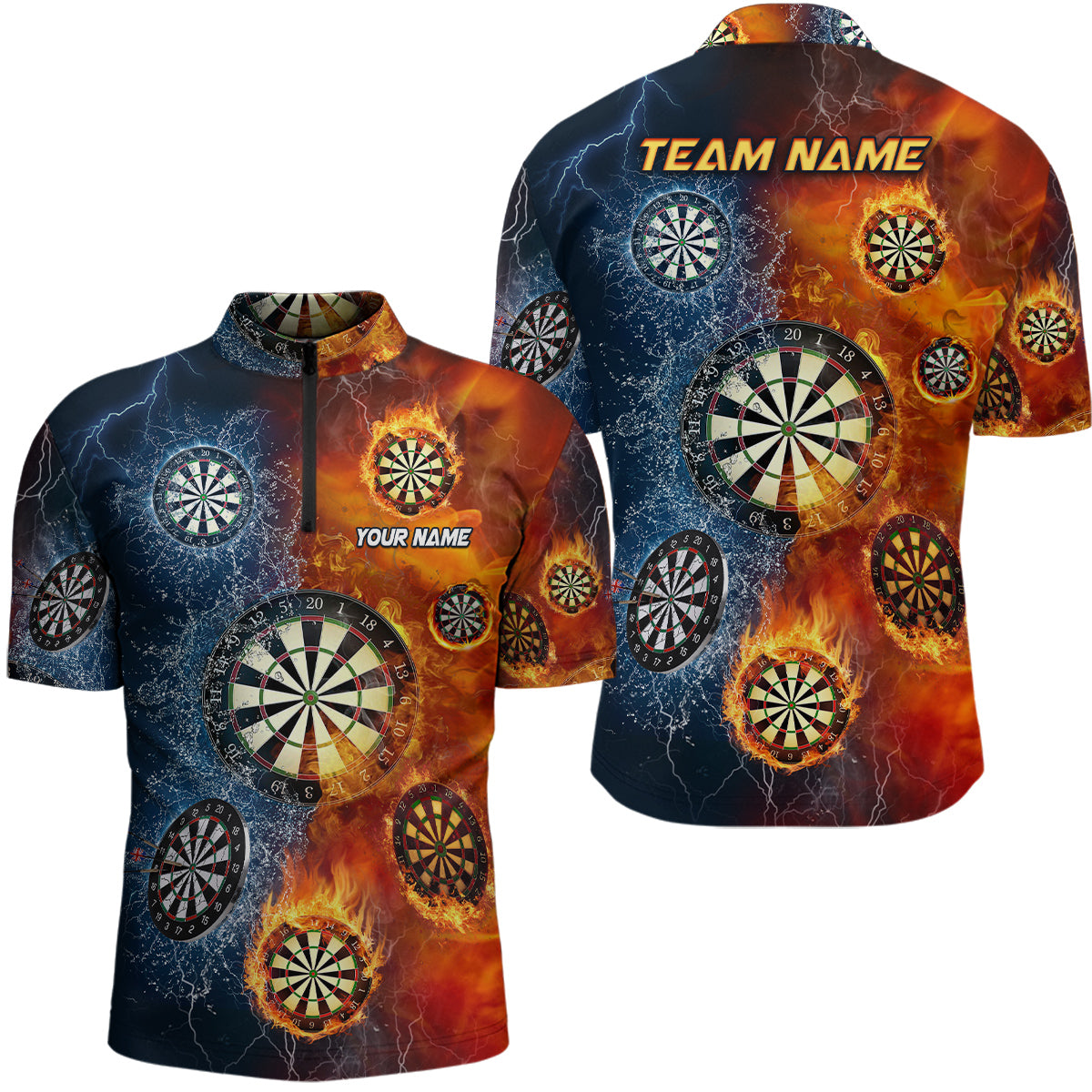 Feuer Und Wasser Darts Quarter-Zip Shirt – Individuelles Darts Shirt für Männer Dart Team Trikot LDT0635