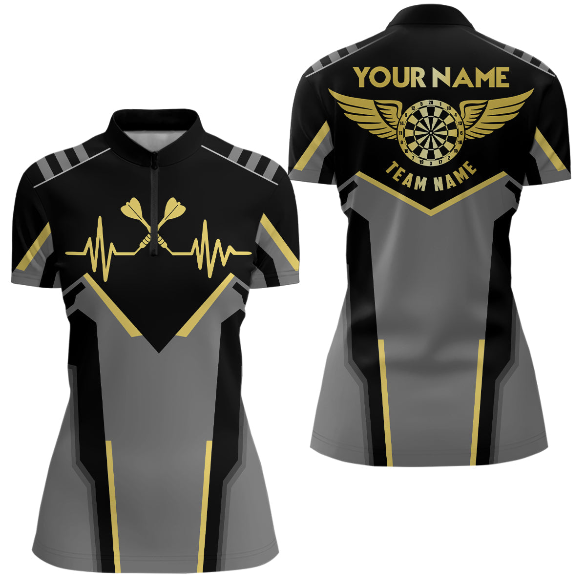 Herzschlaglinie Darts Quarter-Zip Shirt – Individuelles Gelbes Herzschlag Dart Trikot für Frauen LDT0332