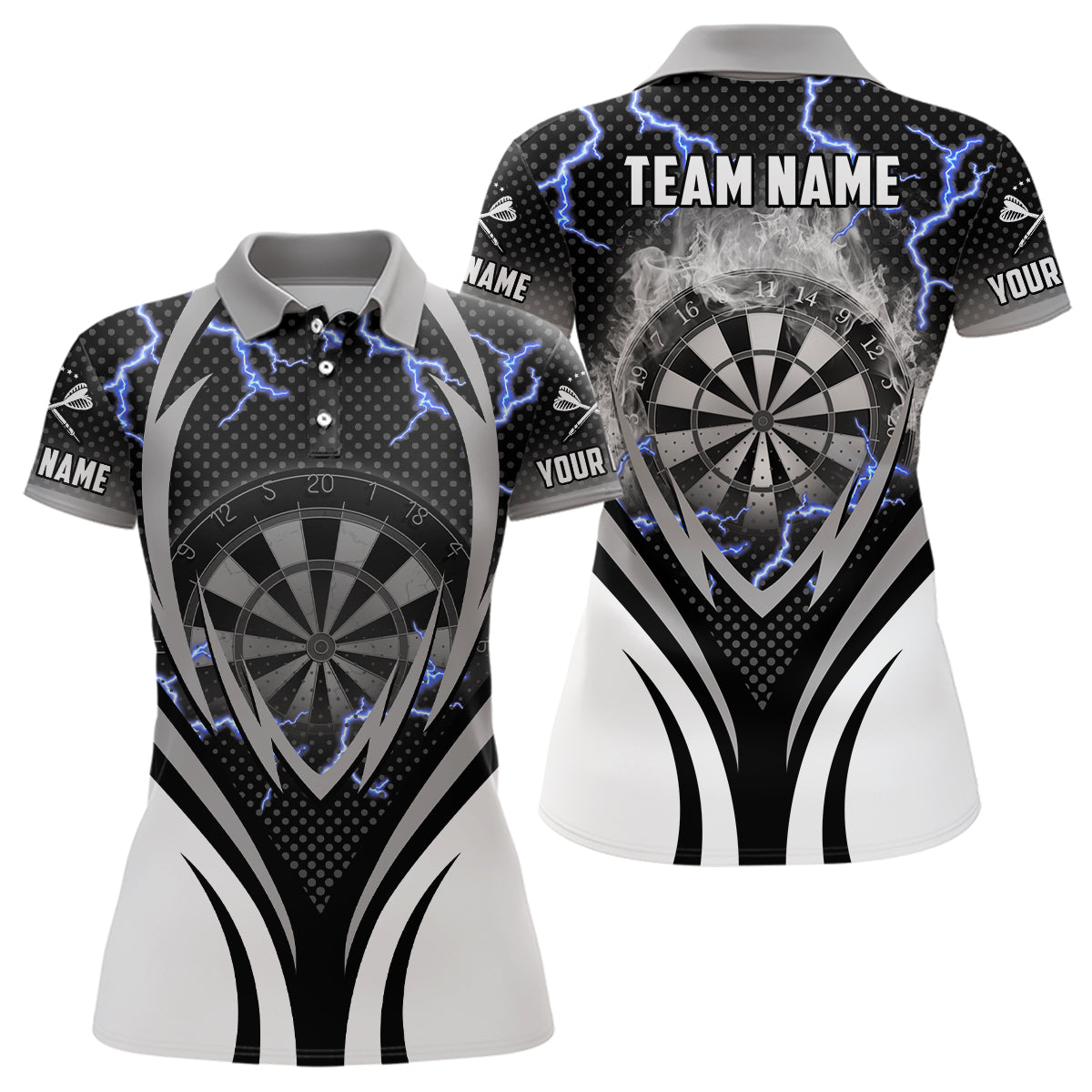 Donner Blitz Damen Darts Poloshirt – Individuelles Cooles Darts Shirt für Damen Dart Trikot LDT0655