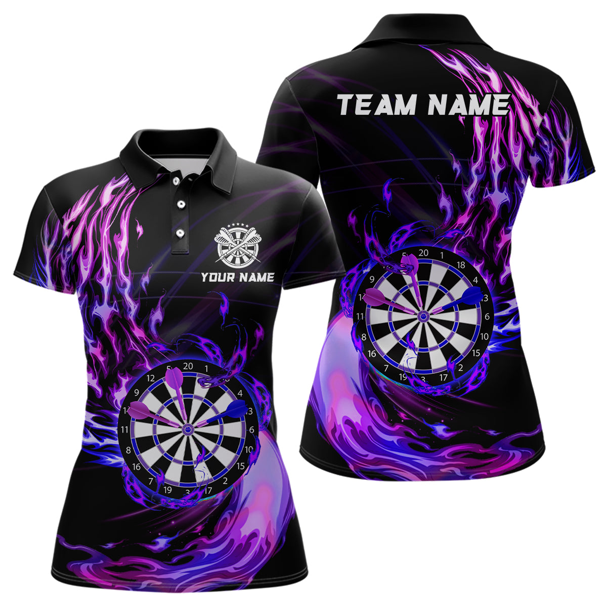 Lila Feuer Dartboard Damen Darts Poloshirt – Individuelles Dart Shirt für Frauen Dart Trikots LDT1474