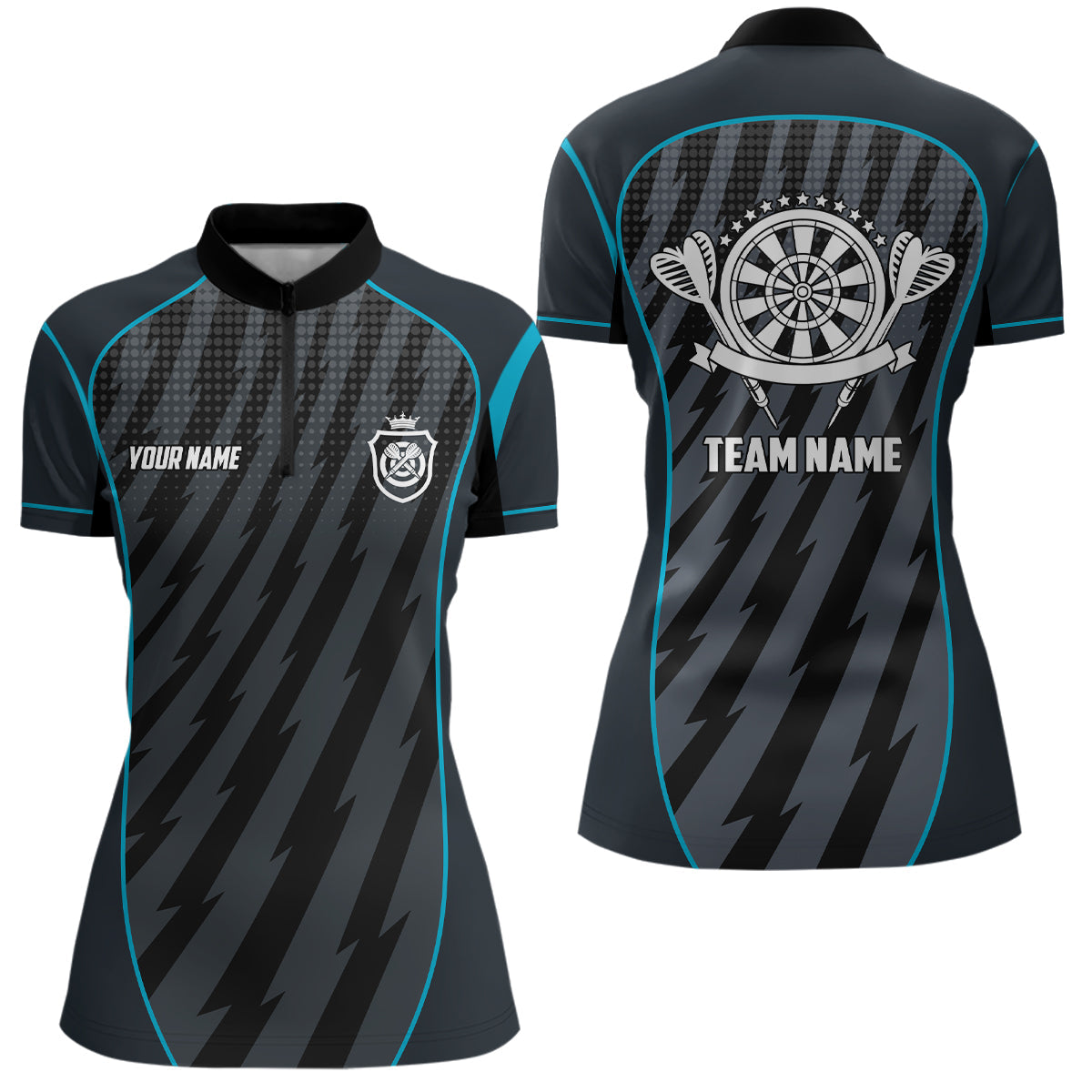Individuelles Sport Style Blau Grau Lightning Darts Quarter-Zip Shirt – Dart Trikot für Damen LDT0368