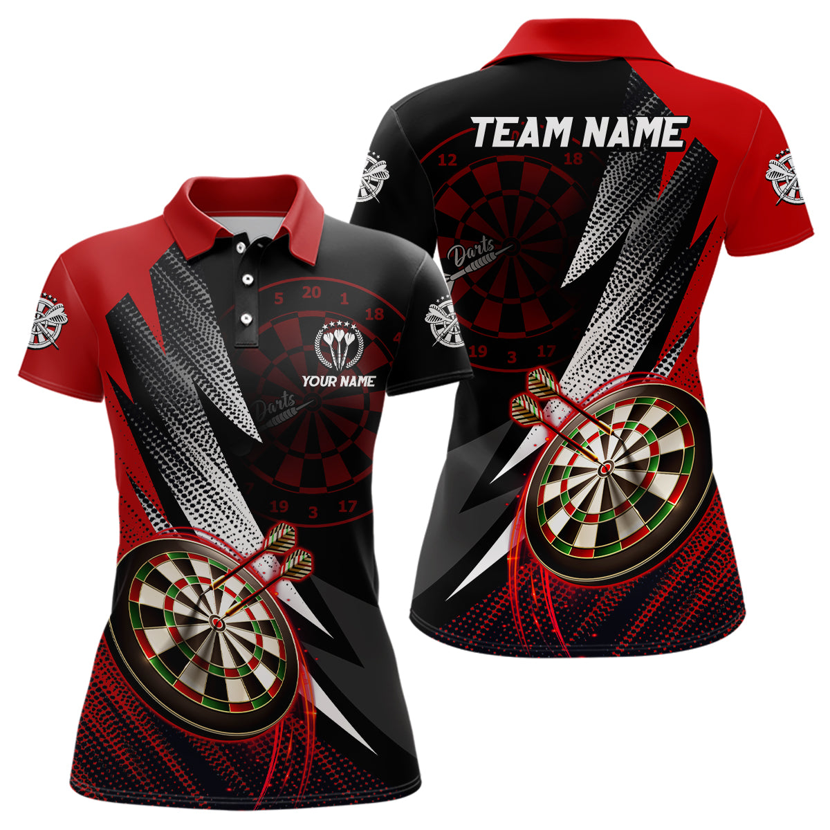 Personalisiertes Rot-Schwarz Darts Poloshirt – Individuelles Cooles Darts Shirt für Damen Team Trikot LDT0686