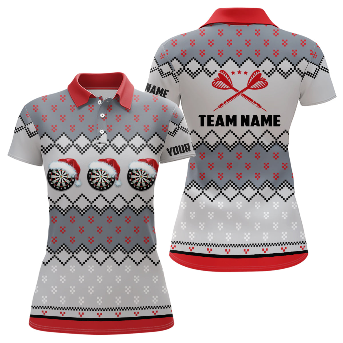 Personalisiertes Darts Weihnachtsmann Poloshirt – Individuelles Darts Shirt für Damen Dart Trikot LDT0741