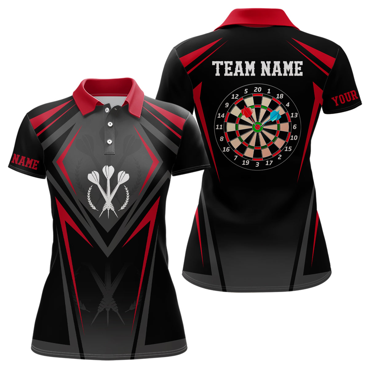 Rot Schwarz Sportliches Individuelles Darts Poloshirt – Cooles Dart Shirt für Damen Dart Trikots LDT0966
