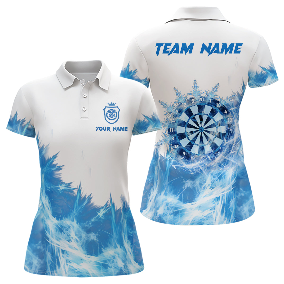 Eisblau Weiß Damen Darts Poloshirt – Individuelles Dart Shirt für Frauen Dart Team Trikot LDT1377