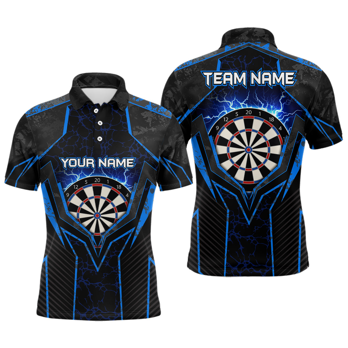 Blaue Blitz Thunder Herren Darts Poloshirts – Individuelles Dartshirt für Männer Darttrikots LDT1398