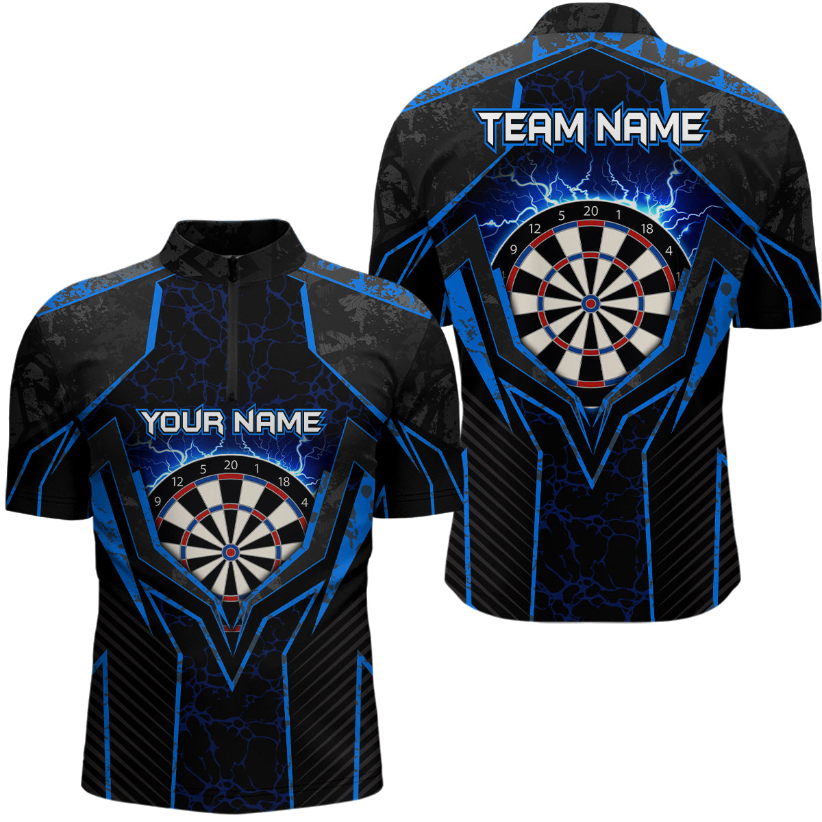 Blau Blitz Thunder Darts Quarter-Zip Shirts – Individuelle Darts Shirts für Männer Dart Trikots LDT1398