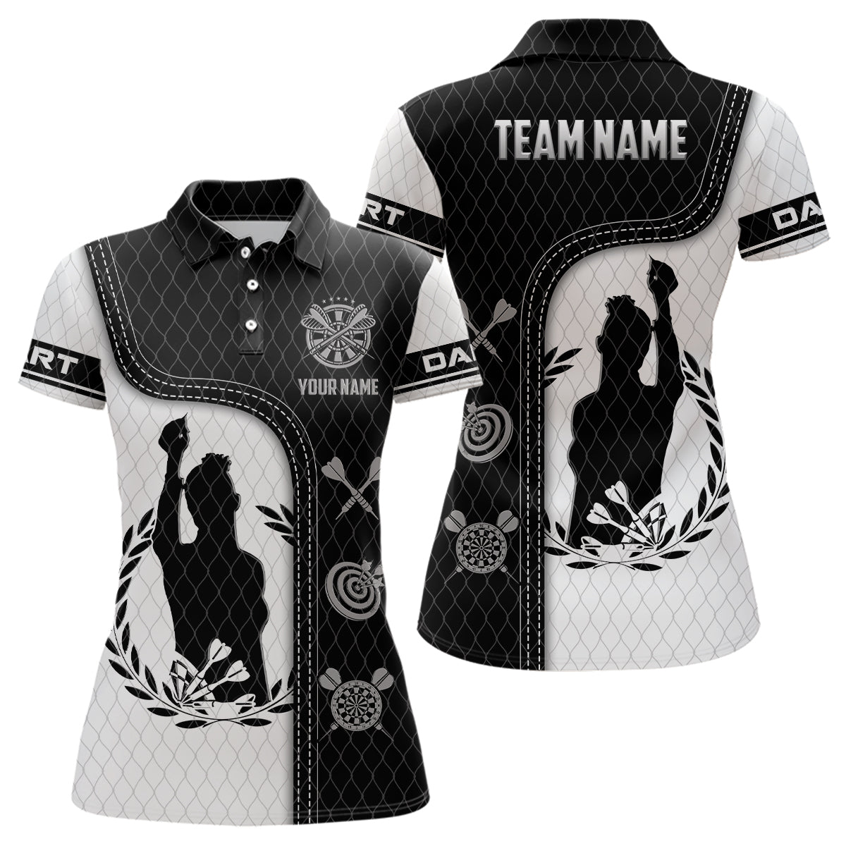 Schwarz Weiß 3D Allover Print Damen Darts Shirt – Personalisiertes Trikot für Dartspielerinnen LDT0994