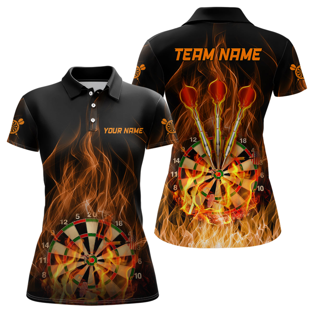 Feuerflamme Dartscheibe Damen Darts Poloshirt – Individuelle Dart Shirts für Frauen Dart Trikot LDT1006