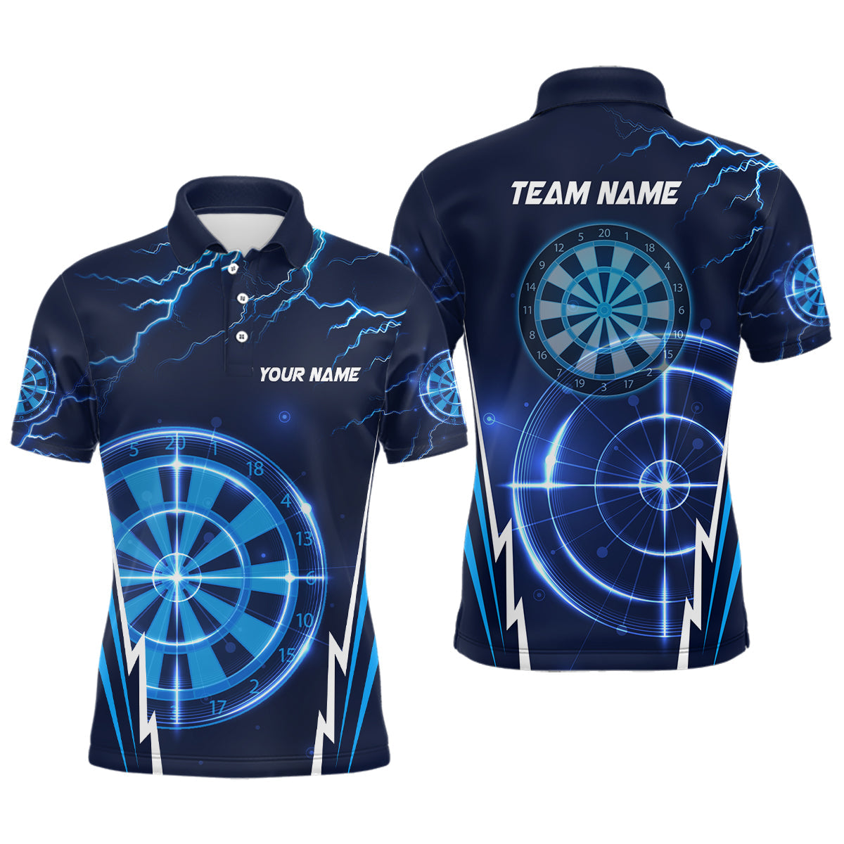 Blaues Donner-Blitz Herren Darts Poloshirt – Individuelle Dartshirts für Männer Darttrikots LDT1410