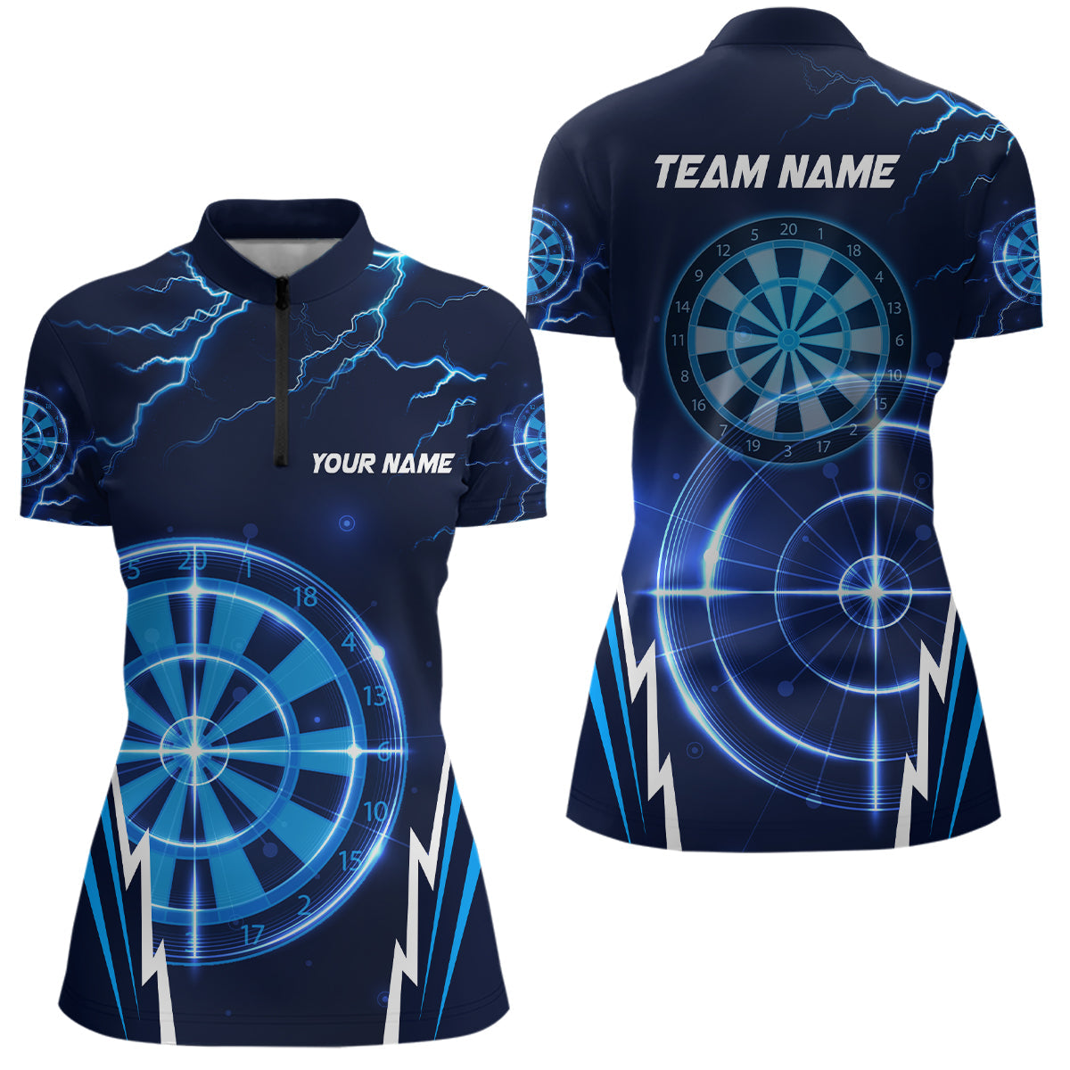 Blau Thunder Lightning Darts Quarter Zip Shirt, Individuelles Dart Shirt für Damen, Dart Trikots LDT1410