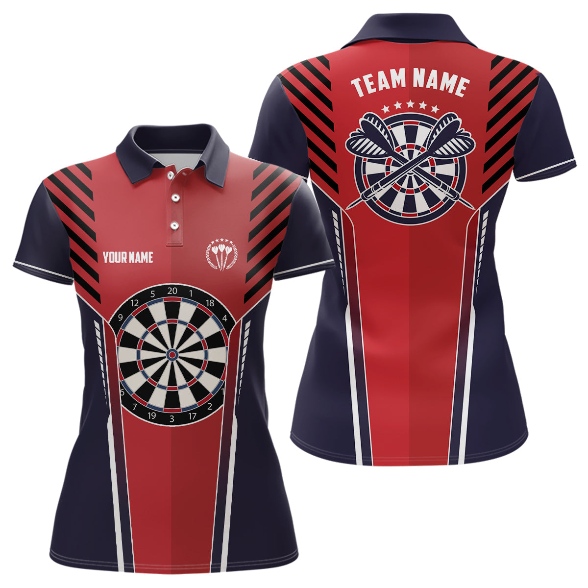Personalisiertes Strike Rot-Marine Sportstil Darts Poloshirt – Cooles Darts Trikot für Damen LDT0489