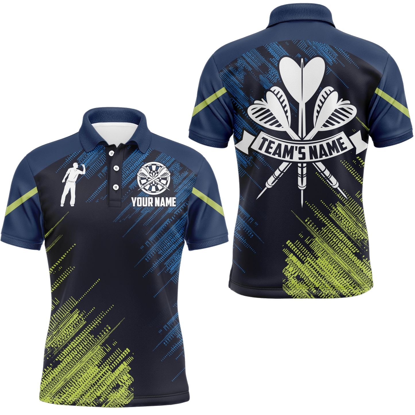 Personalisierter Dart-Sportstil Poloshirt in Grün-Blau – Dartshirt für Männer Darttrikot LDT0421