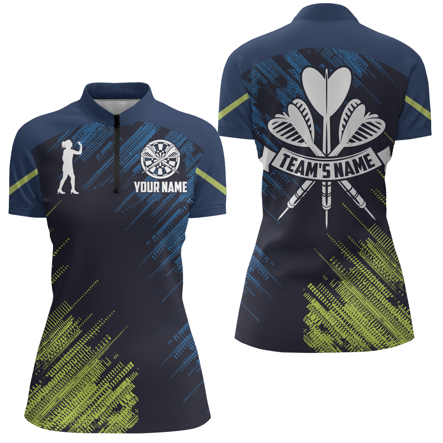 Individuelles Darts Sport Style Grün Blau Quarter-Zip Shirt – Individuelles Darts Trikot für Damen LDT0421