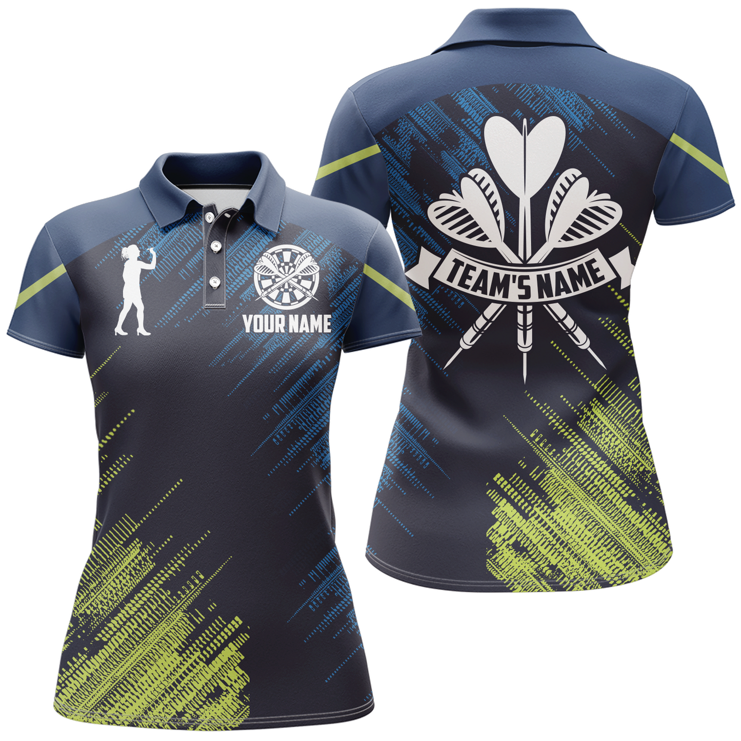 Individuelles Darts Sportstil Grün-Blau Poloshirt – Darts Shirt für Damen Darts Trikot LDT0421